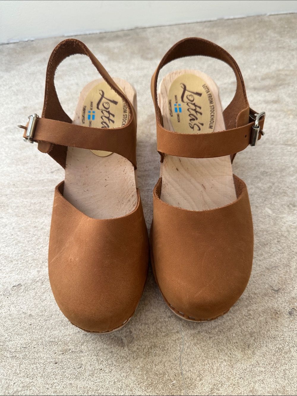 Lotta From Stockholm Tan Leather Slingback Clogs with Buckle Strap